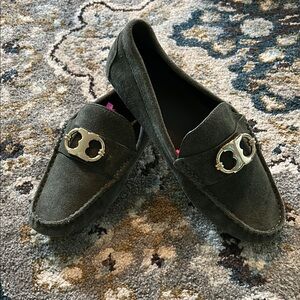 Tory Burch Green Suede Loafers with Gold Accent, NWOB